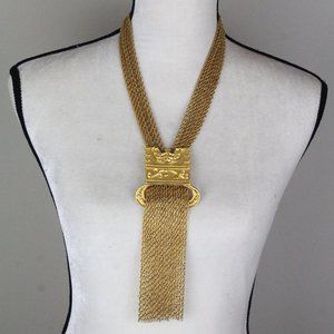 FRENCH COUTURE GOLD PLATE ETRUSCAN LARIAT STATEMENT NECKLACE
